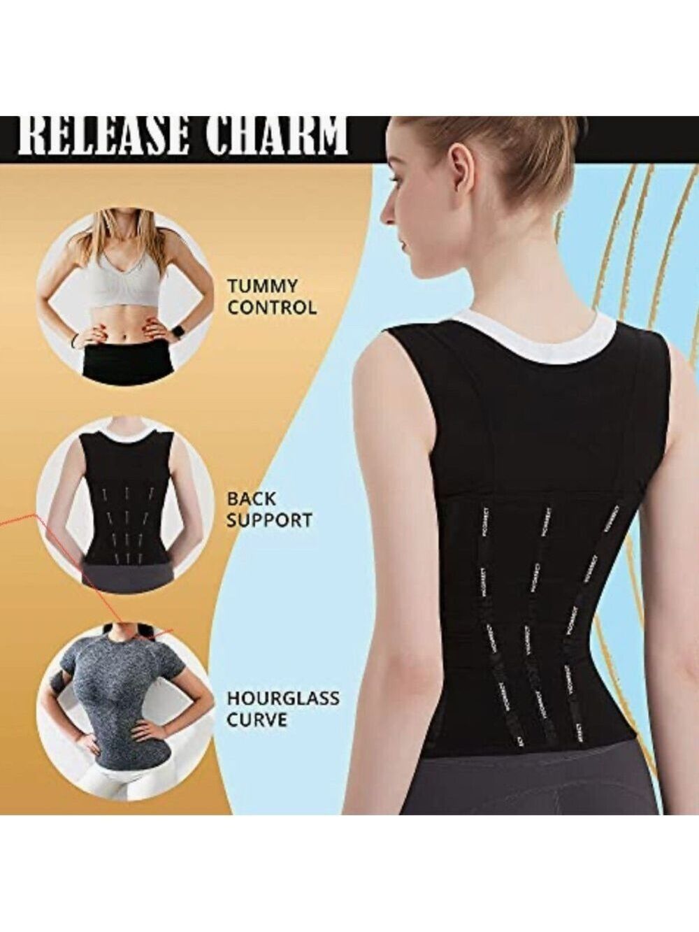 Vicorrect Women’s Shapewear & Back Support Black Size Large Tummy Control - Picture 6 of 9